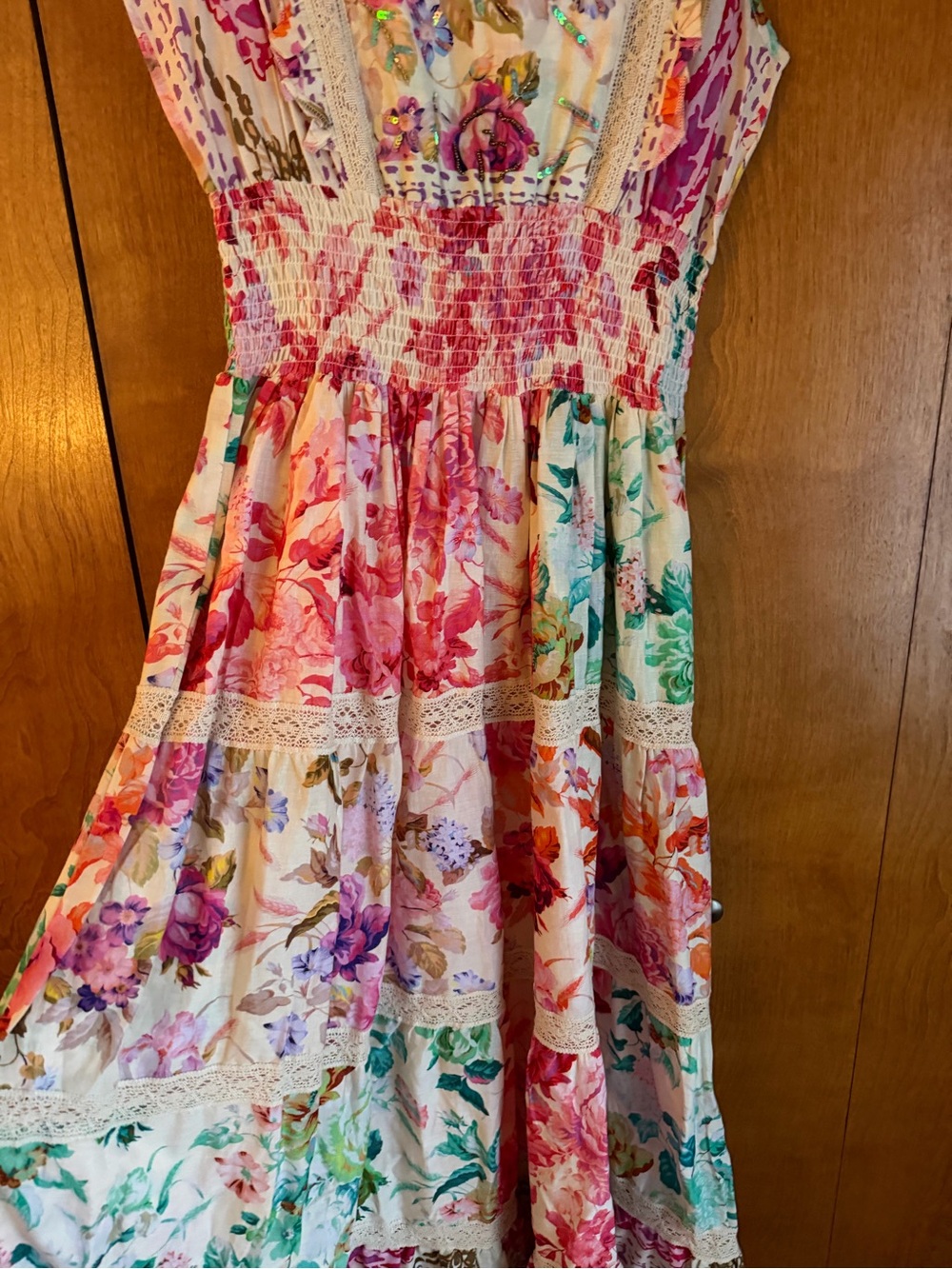 Pol Floral Tiered Maxi Dress in Pink, Teal, Orange, Purple - Picture 3 of 3